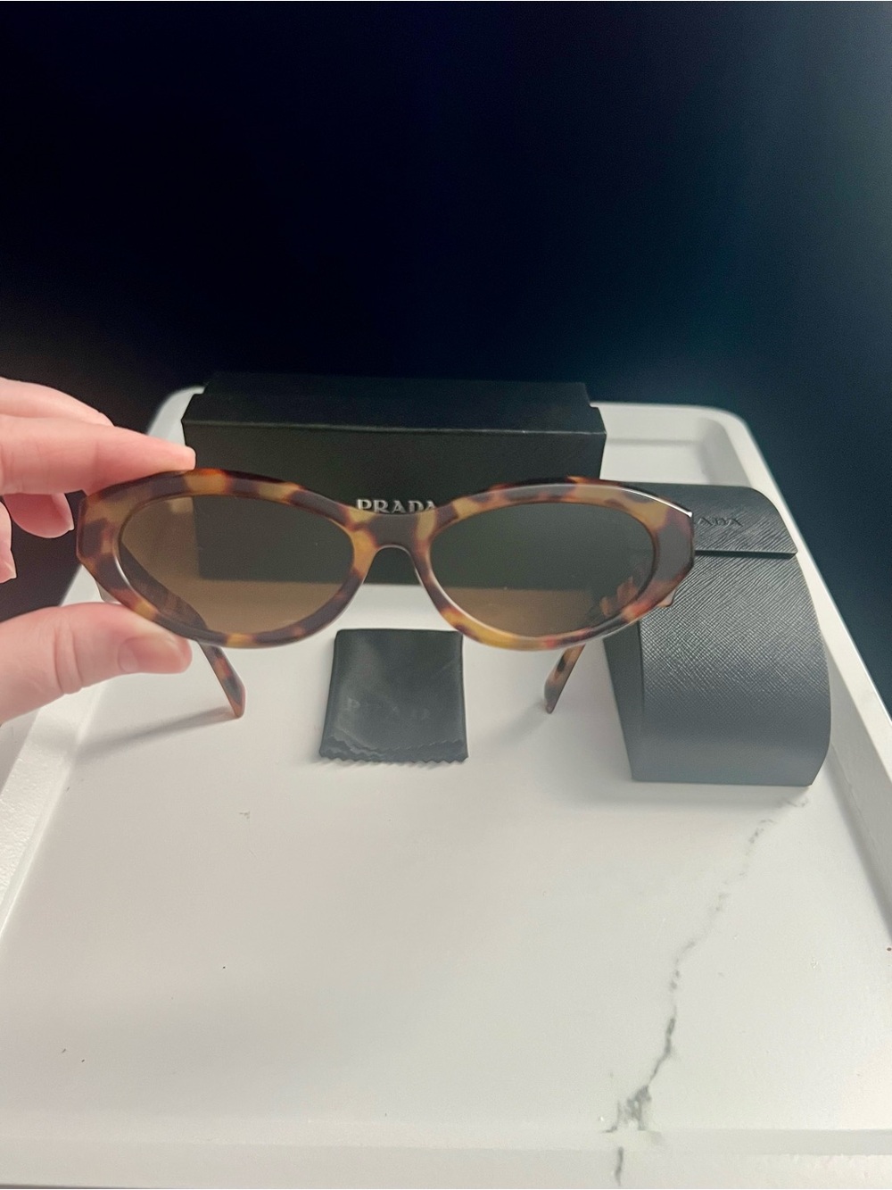 PRADA Sunglasses Symbole Small Oval Acetate Loden Honey Havana Tortoise EUC
